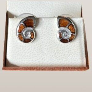Alamea 925 Sterling Silver & Koa Wood Nautilus Shell Stud Earrings - NWOT
